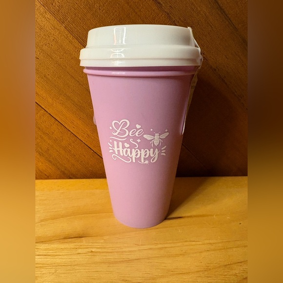 True Living “Bee Happy” Reusable Coffee Tumbler Set | Pink | 16 oz | 2 Pack - Picture 2 of 9